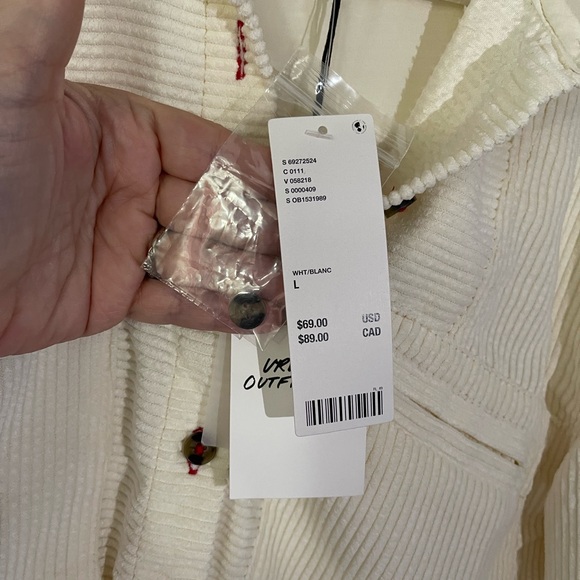 Urban Outfitters BDG Charly Corduroy Button-Down Shirt/Jacket, size L, Cream - Picture 7 of 14